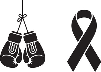 Boxing Gloves and Ribbon Icons for Sport and Awareness Designs