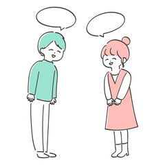 おじぎをしながら挨拶を交わす男女のイラスト