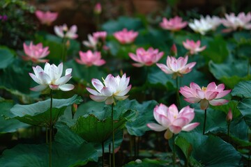 Fototapeta premium abundant lotus flowers in the garden pond