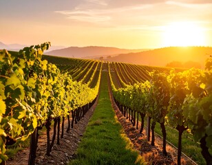 Fototapeta premium Golden vineyard at sunset