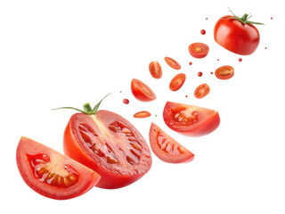 Fototapeta premium Fresh tomato slices create vibrant display of color and texture, showcasing juicy interior and rich flavor of this popular fruit