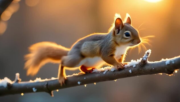 Flying squirrel walking on branch