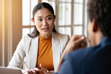 Asian woman job interview hr manager meeting business discussion recruitment concept