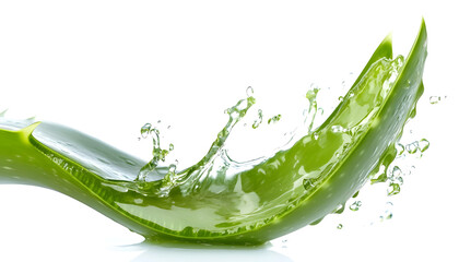 natural green aloe vera leaf splash isolated on white background