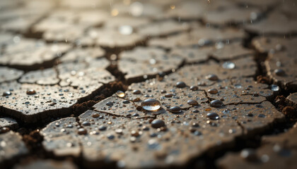Rainfall on parched soil captivating close-up of water droplets desert environment nature photography