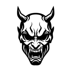 Obraz premium Illustration of a horned demon face in black and white silhouette