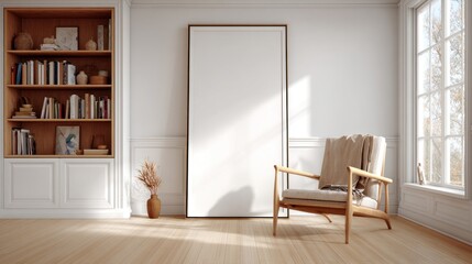 Fototapeta premium Modern minimalist interior with empty frame (1)