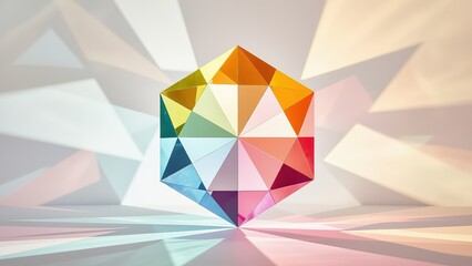 Colorful Geometric Shape with Light Reflections and Abstract Background