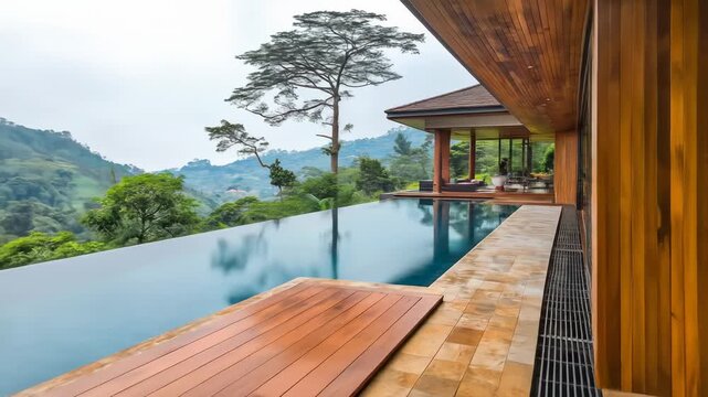 Tranquil infinity pool overlooking lush mountains