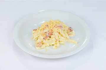 Salad with cow's milk on a white plate