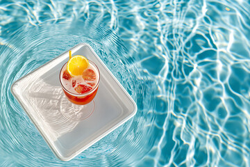 lemonade drink fresh drink for diet drink on tray floating in pool summer background