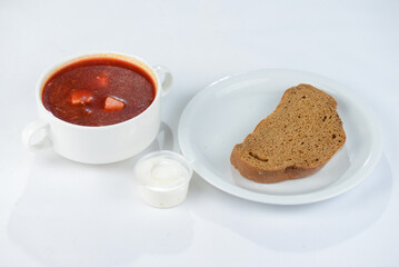 Ukrainian dish borscht with black bread