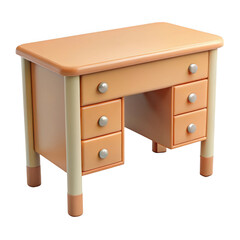 3d wooden children s desk with drawers isolated on transparent background