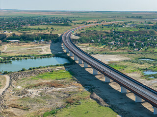 A7 Romania highway. New bridge over Buzau river on A7 Moldova highway from Bucharest to Suceava. Roads of Romania. A7 high speed road. Transportation industry.