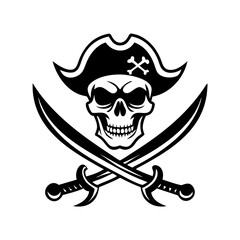 Pirate skull with two sabre graphic logo design 