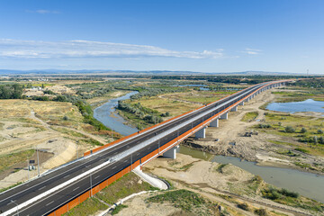 A7 Romania highway. New bridge over Buzau river on A7 Moldova highway from Bucharest to Suceava....