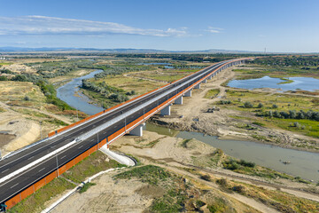 A7 Romania highway. New bridge over Buzau river on A7 Moldova highway from Bucharest to Suceava....