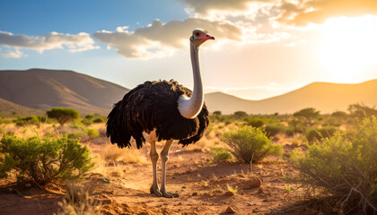 Naklejka premium Ostrich Sunset African Savanna.