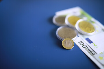 European monetary union, coins and banknotes. One euro to one hundred euros. European Stability Mechanism