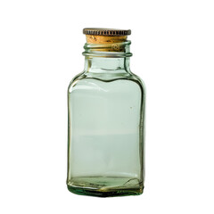 Empty rectangular glass bottle with cork stopper