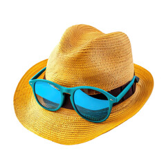 Straw sun hat with teal sunglasses