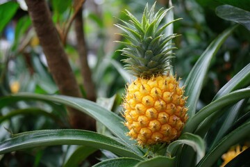 Fototapeta premium Pineapple a tropical plant bears an important edible fruit and is the key economic species in Bromeliaceae