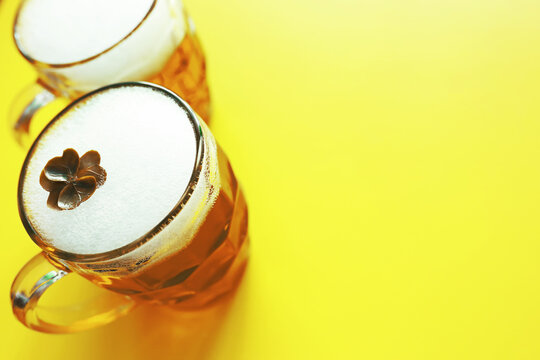 Saint Patrick's Day holiday. National Irish holiday. A mug of golden beer at the bar.