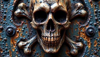 Naklejka premium Weathered Pirate Skull and Crossbones Emblem