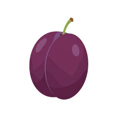 A vibrant purple plum with a green stem, isolated on a clean background, ideal for food-related projects