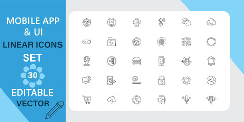 Mobile App and UI Line Icons Set Editable Vector Graphics