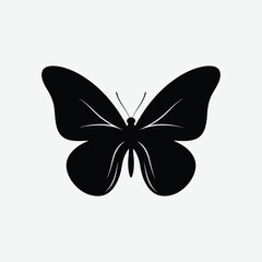 Download a simple, clean butterfly silhouette on a plain white background. Perfect for minimalist decor, crafts, prints, and modern design projects.