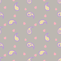 seamless pattern featuring style paisley motifs in pastel with delicate outline, artwork creating a gentle and harmonious aesthetic perfect for textiles, wallpapers, digital backgrounds