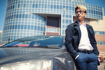 Man with car in the street