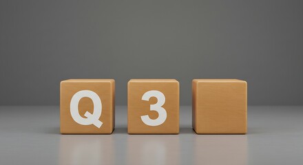 Q2 to Q3 Transition with Wooden Cubes on Grey Background – 3rd Quarter Business Concept.