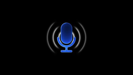 Glowing neon radio waves and microphone icon isolated , sound waves icon ,