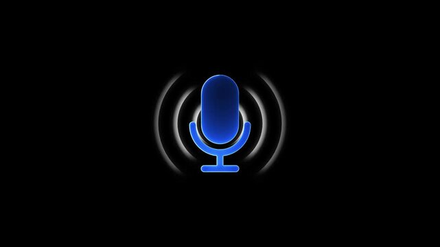 Glowing neon radio waves and microphone icon isolated , sound waves icon ,