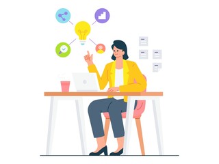 young woman in cafe with coffee and thinking about technology ideas