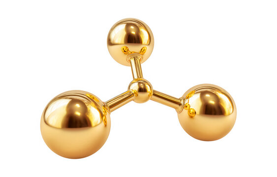 Three Dimensional Golden Chemical Molecule isolated On Transparent Png Background.