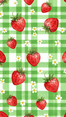  fruits and check pattern wallpaper