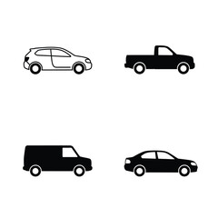 Diverse collection of vehicle silhouettes sports car suv sedan and truck
