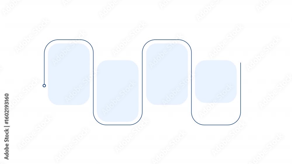 Poster Education material blue rectangle infographic 5 steps template animation. Sequence options HD video. Animated blank diagram visualization. Process layout empty design element. Motion graphics