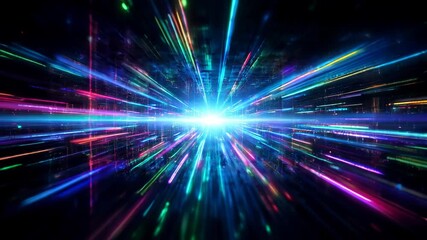 Abstract and beautiful neon energy and electric lights moving towards the camera with black space background - Powered by Adobe