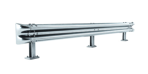 Three-Beam Metallic Guardrail on Transparent Background, PNG