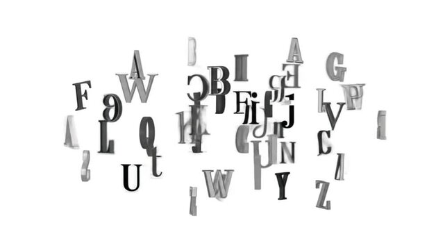Alphabet Letters Floating Animation - Abstract Typography Design Isolated on White Background
