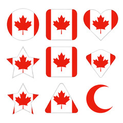 Obraz premium Collection of Canadian flags in diverse shapes featuring the maple leaf symbol