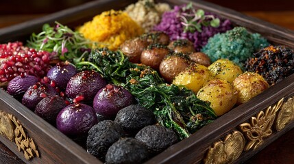 Colorful Array of Gourmet Indian Sweets with Fresh Vegetables