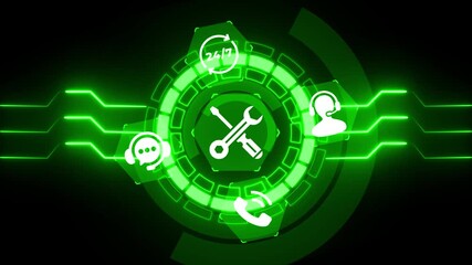 Global Tech Support, Customer Service icon isolated animation .Customer service assistance and support concept with digital communication icons. - Powered by Adobe