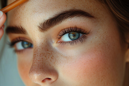 Generative AI image of natural makeup look highlighting daily beauty trends with soft tones and flawless skin closeup on model's face