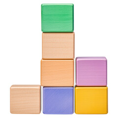 Colorful Wooden Blocks Stacked for Creative Play and Learning isolated on transparent background.
