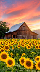 Sunset Barn Sunflower Field.